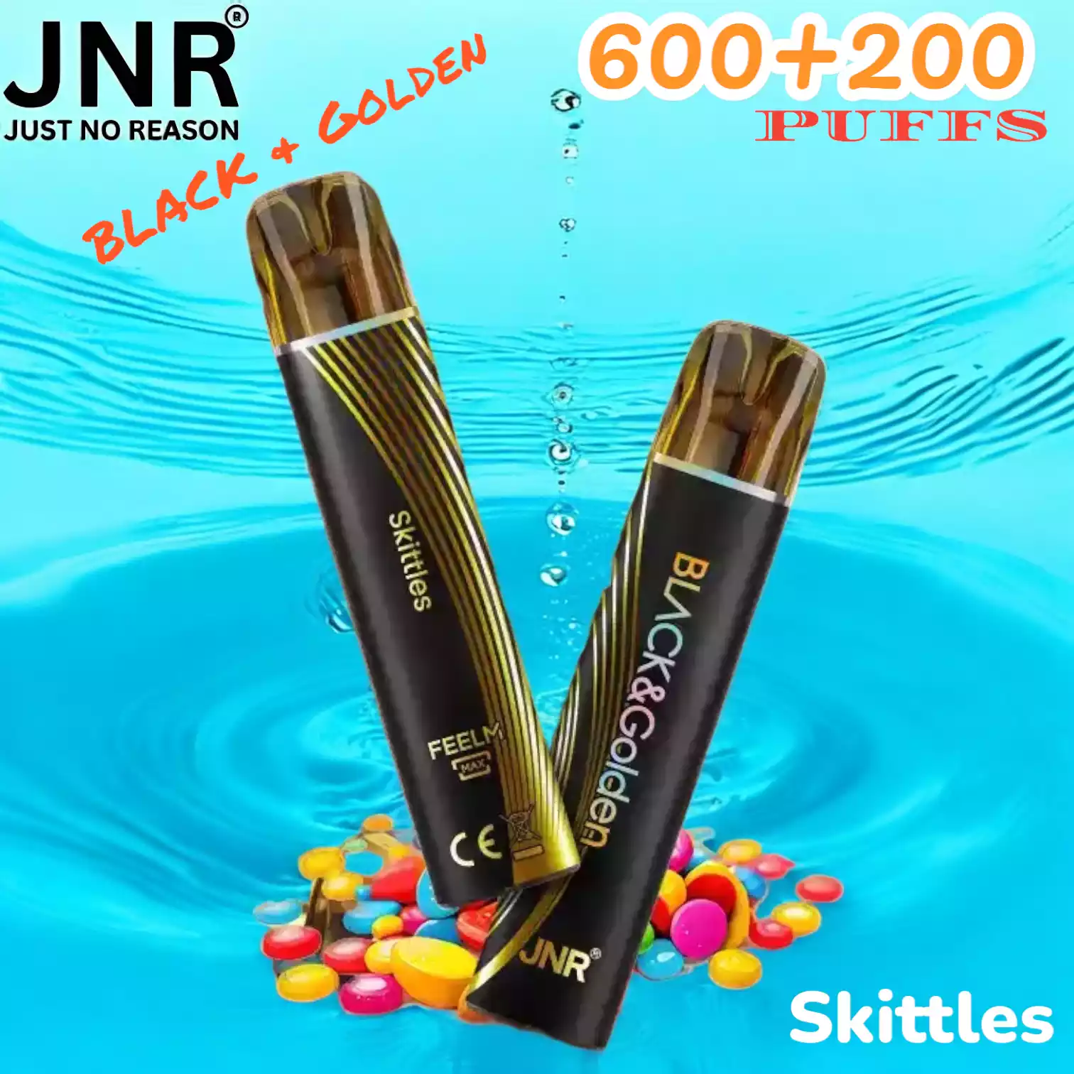 JNR BLACK & Golden 600+200 PUFF met 800 trekjes en luxe design