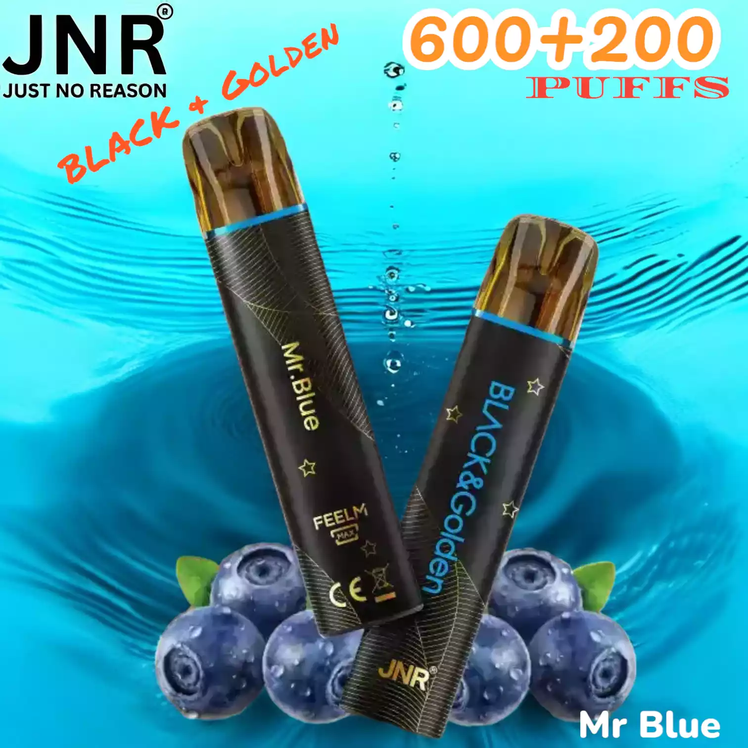 JNR BLACK & Golden 600+200 PUFF met 800 trekjes en luxe design